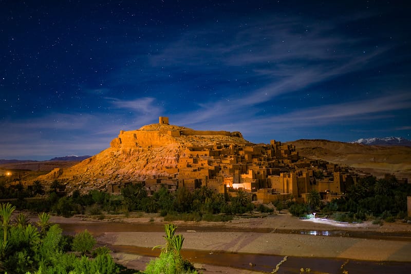 Aït Benhaddou fortress at sunset in Morocco