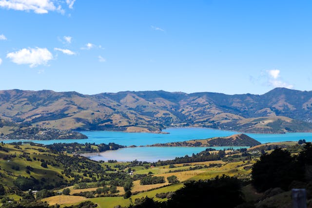Scenic view of Banks Peninsula and Akaroa in New Zealand