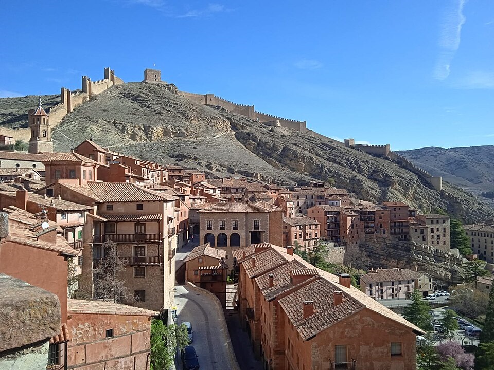 Panoramic view of Albarracín Spain and its pink medieval buildings