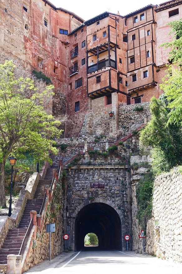 Traditional hillside houses overlooking Albarracín Spain