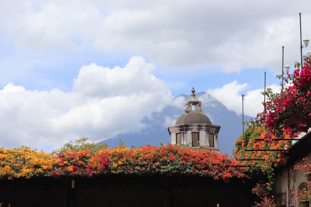 Historic cupola with Volcán de Agua in Antigua Guatemala