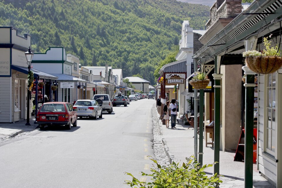 Historic commercial street lined with heritage buildings in Arrowtown