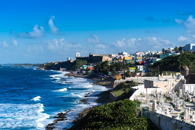 Aerial view of Old San Juan's coastline in Puerto Rico