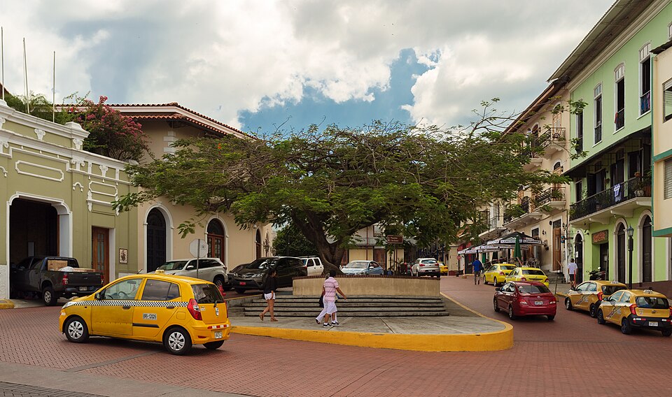 Historic plaza surrounded by colonial buildings in Casco Viejo Panama