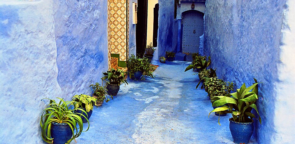Narrow blue alley in Chefchaouen Morocco