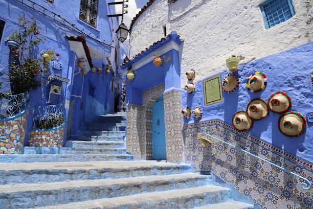 Traditional blue doorway in Chefchaouen Morocco