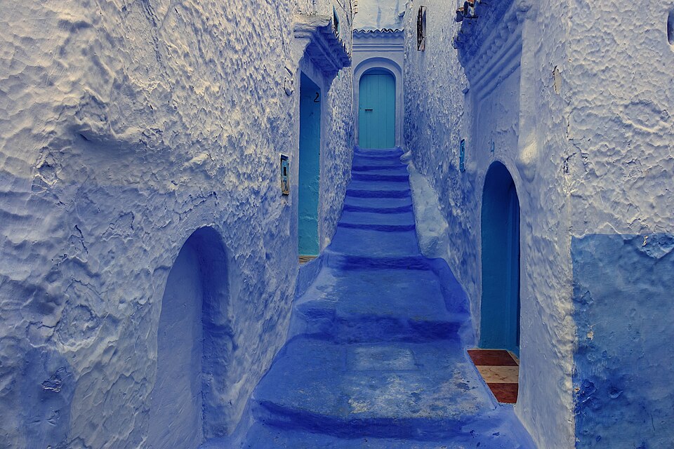Blue-painted lane in Chefchaouen Morocco