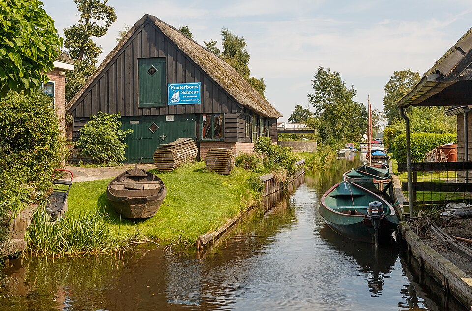 Canal and houses in Giethoorn Netherlands