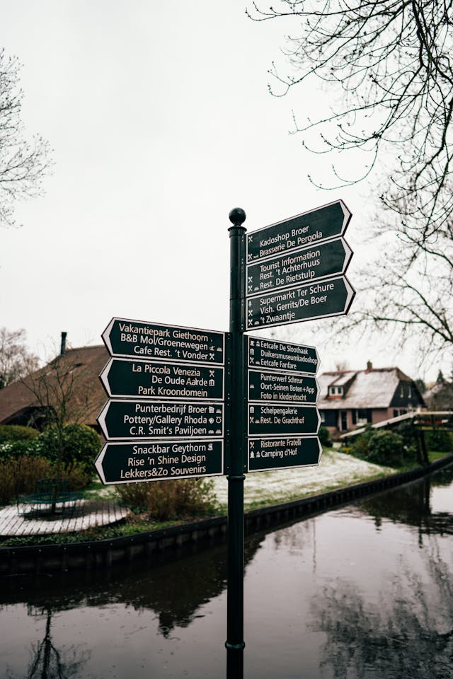 Direction sign in Giethoorn Netherlands