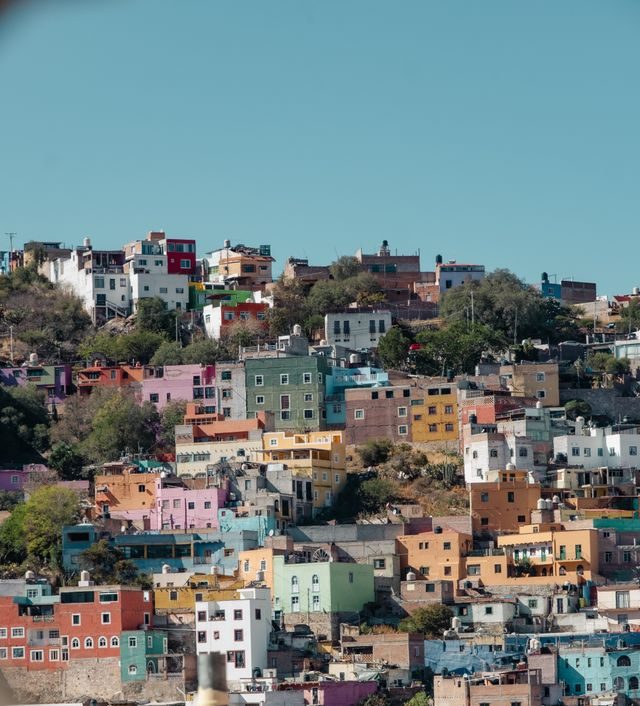 Sunlit colonial buildings in Guanajuato Mexico