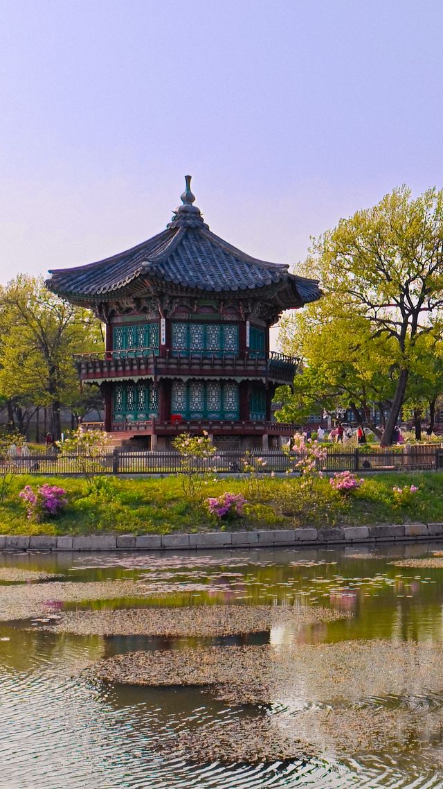 Traditional Korean pavilion beside a pond in Gyeongju South Korea