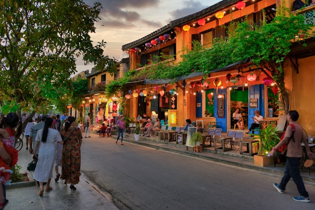 Historic yellow buildings in Hoi An Vietnam