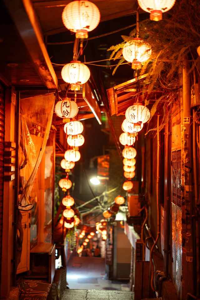 Narrow lantern-lined alley in Jiufen Taiwan