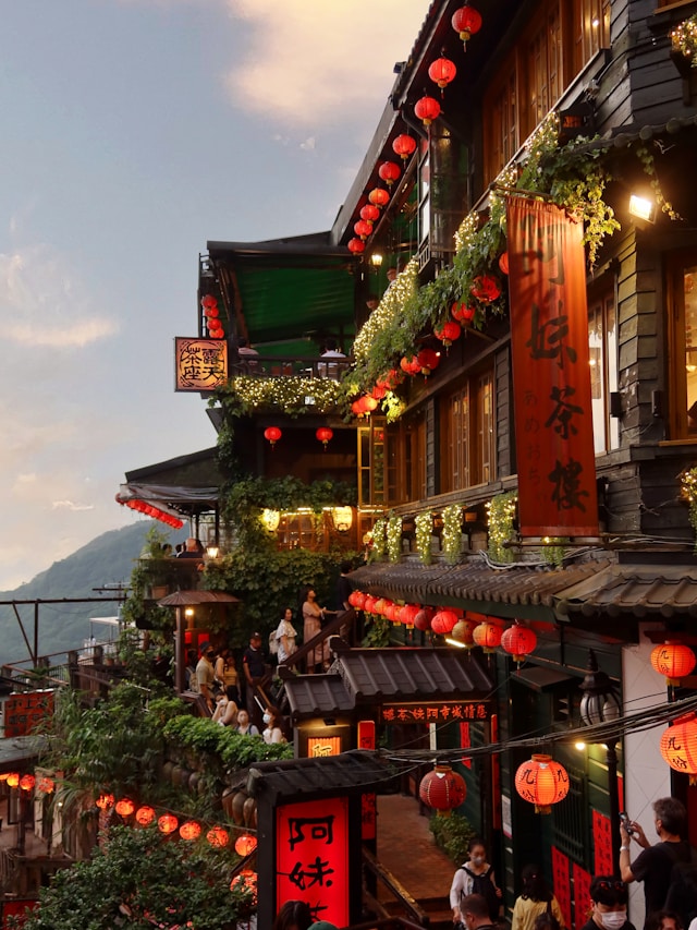 Visitors exploring Jiufen Old Street in Taiwan