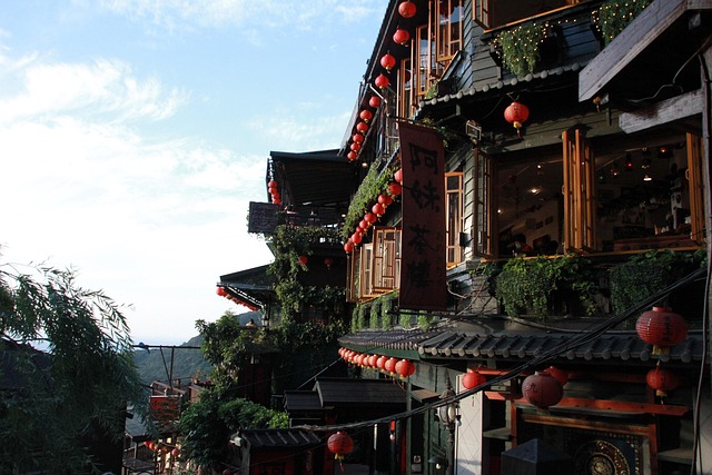 Traditional tea house along a lantern-lit alley in Jiufen Taiwan