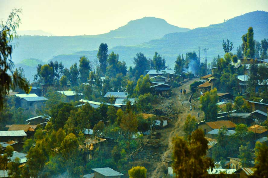 Morning mist over the town of Lalibela and the surrounding Ethiopian Highlands