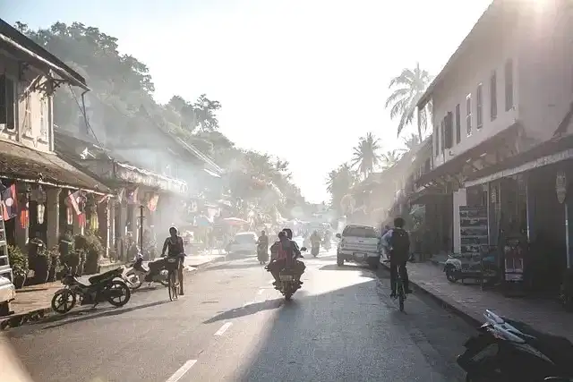 Heritage street lined with traditional buildings in Luang Prabang