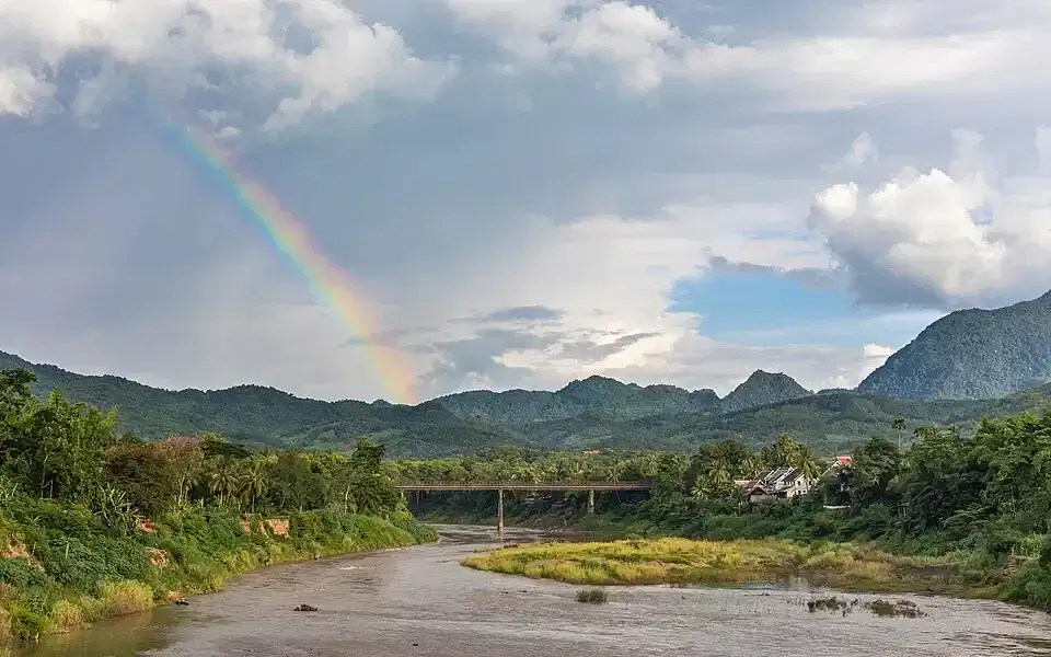 Old bridge crossing the Nam Khan River near Luang Prabang