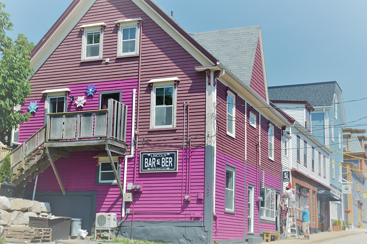 Lincoln Barber Shop in a colorful historic building in Lunenburg Nova Scotia Canada