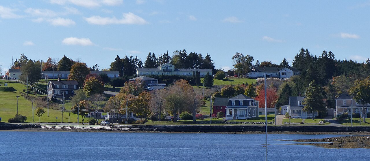 Waterfront neighborhood across Lunenburg Harbour in Nova Scotia Canada