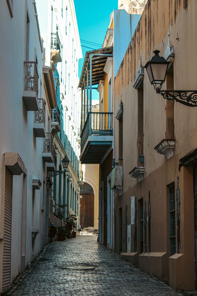 Narrow cobblestone alley in Old San Juan