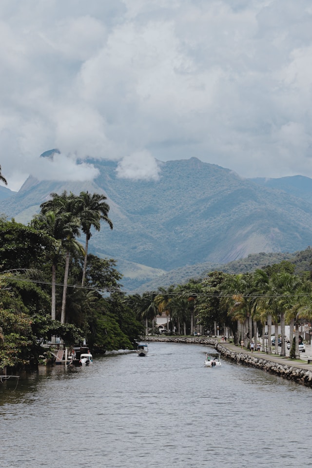 Boats in the bay near Paraty Brazil