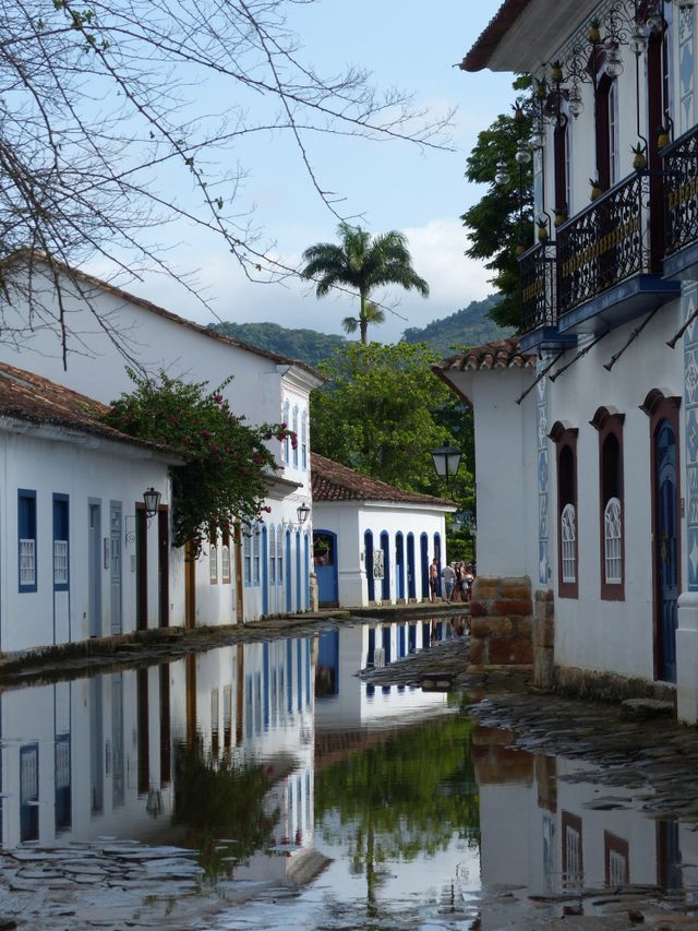 Flooded colonial street in Paraty Brazil