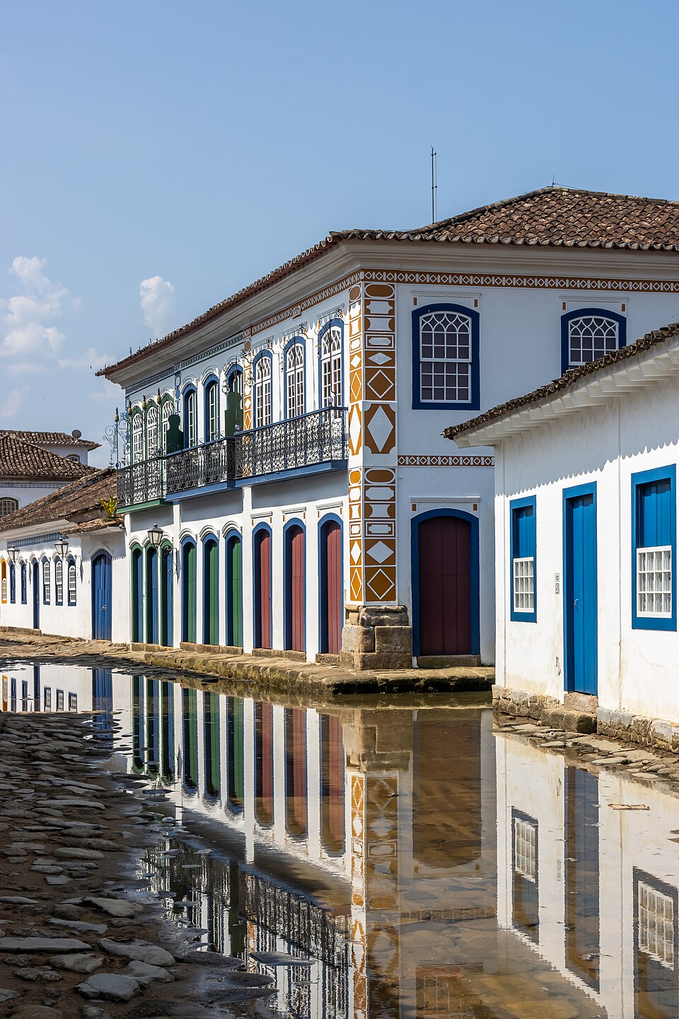 High tide flooding a street in Paraty Brazil