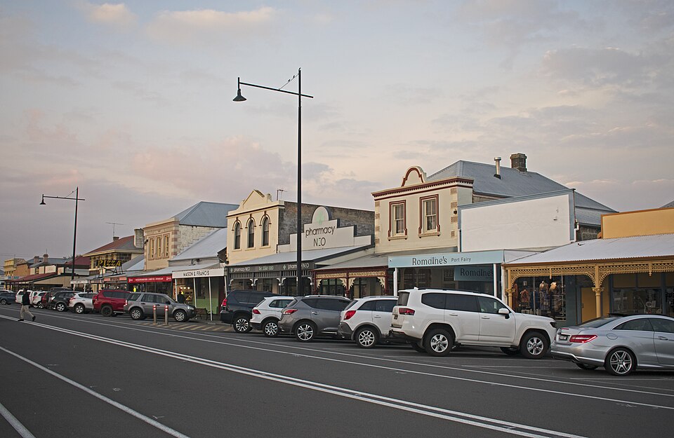 Sackville Street looking north from Cox Street, Port Fairy's main historic thoroughfare