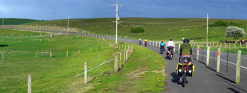 The Port Fairy to Warrnambool Rail Trail passing through open countryside