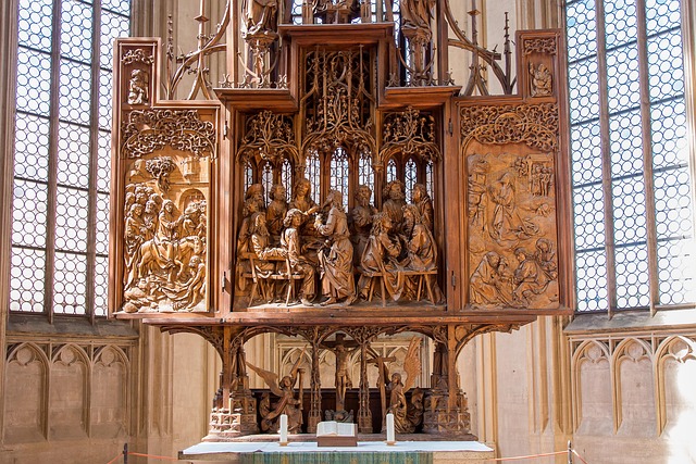 The Holy Blood Altar carved by Tilman Riemenschneider inside St. Jakobskirche in Rothenburg ob der Tauber