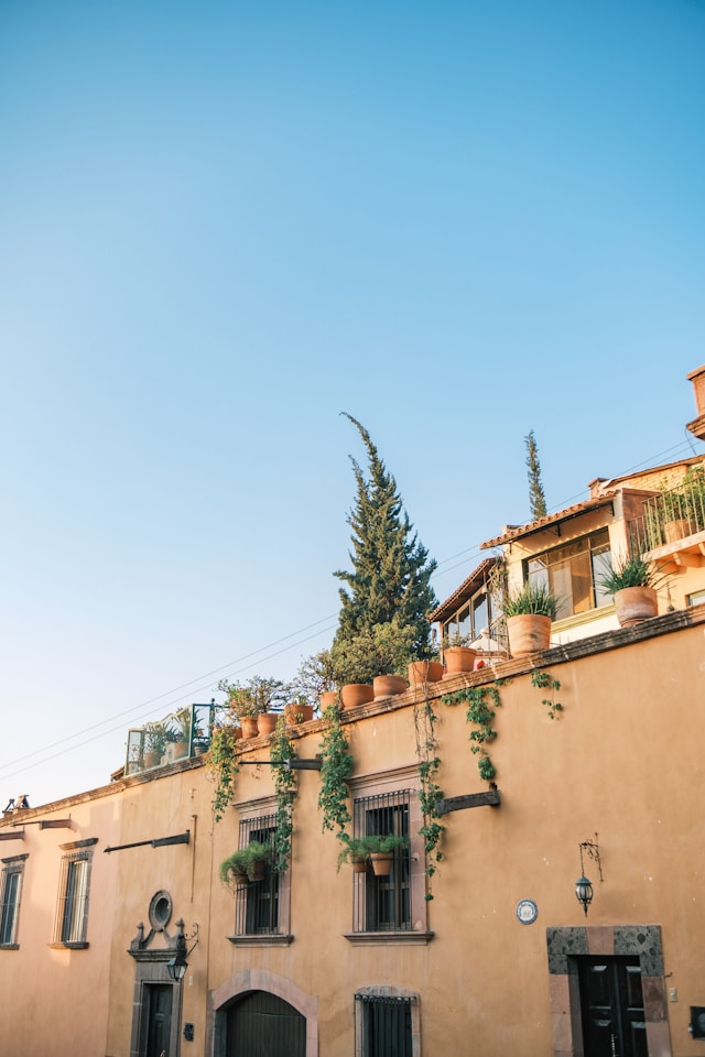 Colonial balcony decorated with potted plants