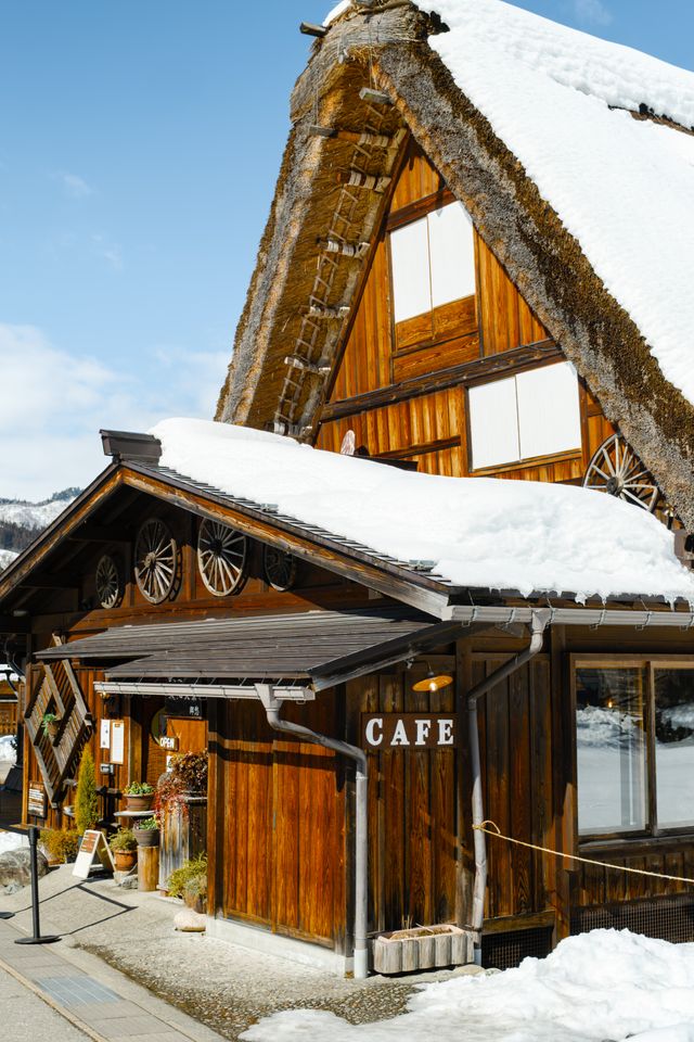 Traditional cafe in Shirakawa-go Japan during winter