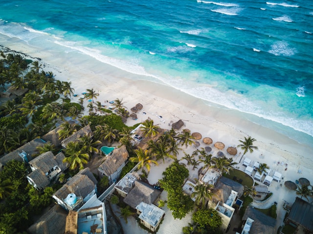 Places Unveiled travel blog — aerial view of Tulum beach in Mexico