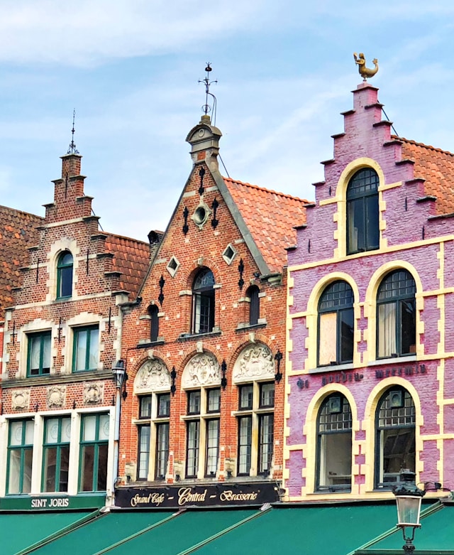 Close-up of colorful stepped gable facades
