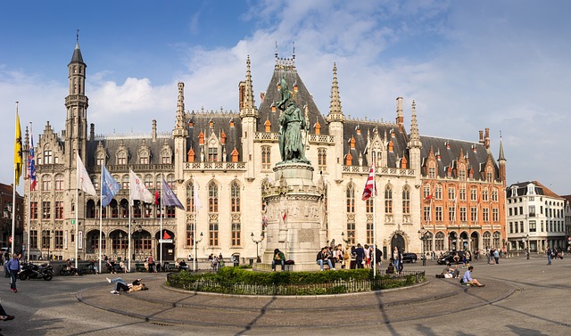 Panoramic view of the Provinciaal Hof building on Bruges' Markt square