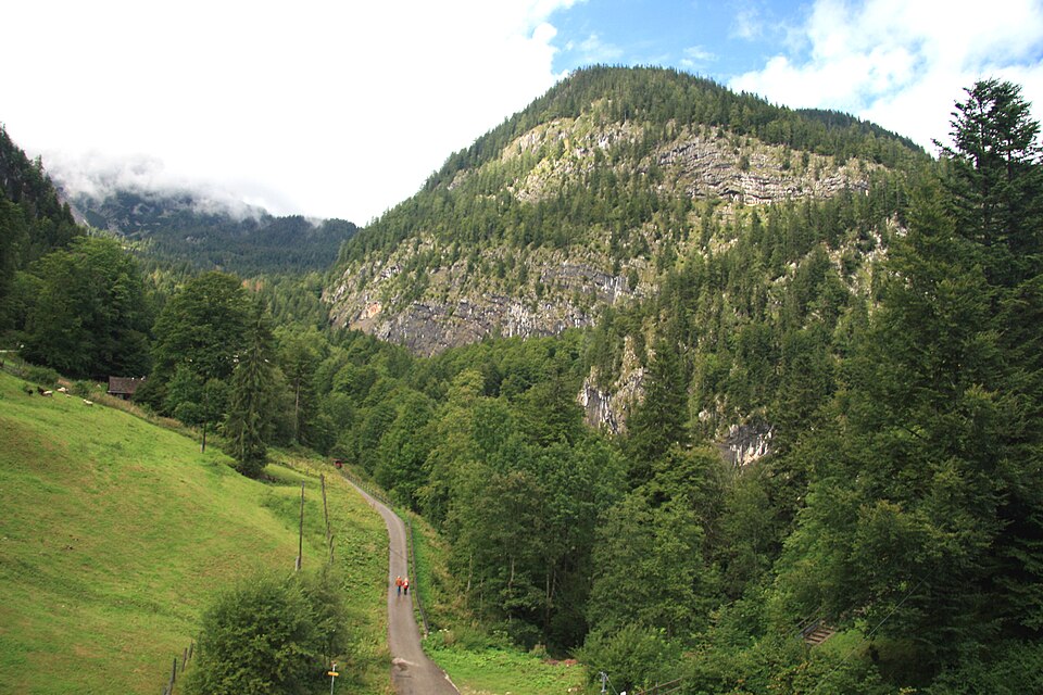 The path from Hallstatt's funicular station toward the historic saltmine