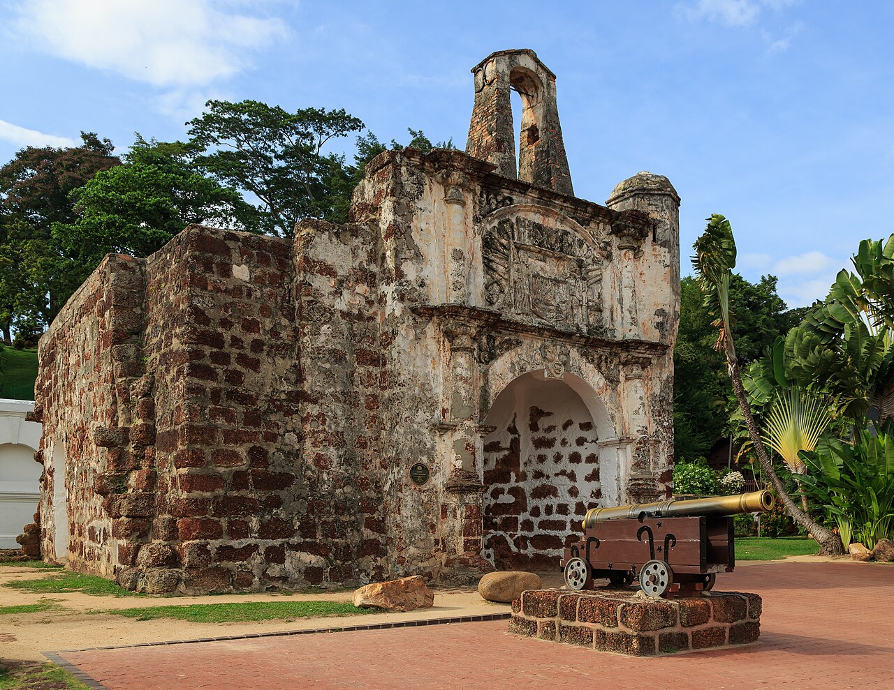 Stone gate of A Famosa, the old Portuguese fortress in Melaka Malaysia