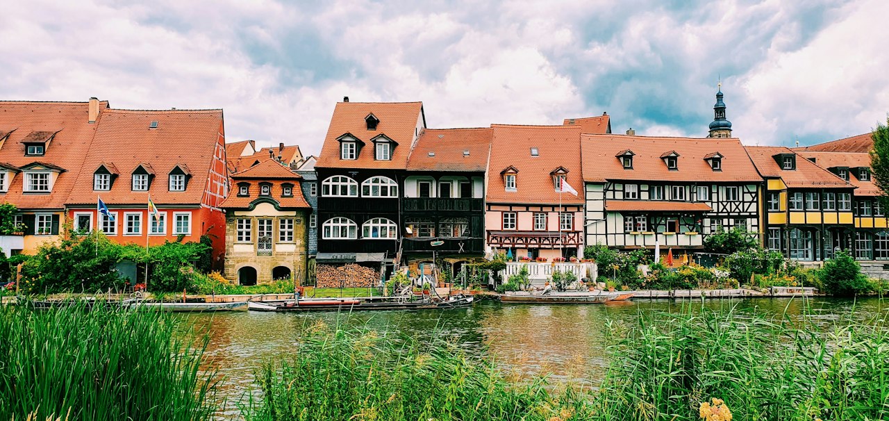 Row of old houses beside the river in Bamberg Germany