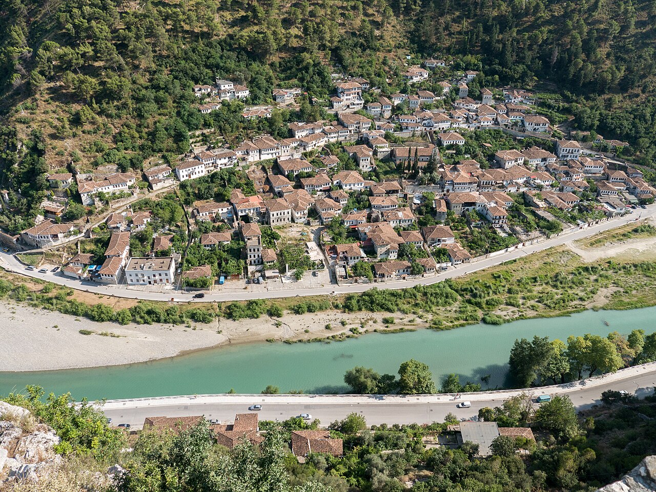 Berat Albania old town houses on the hillside