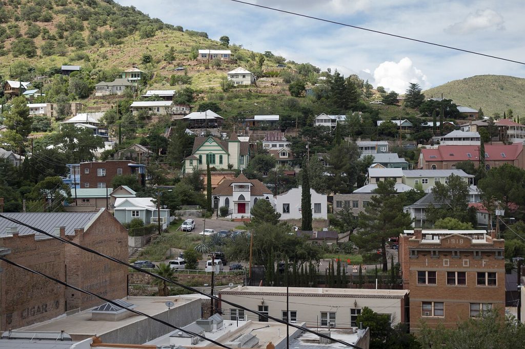 Bisbee Arizona old town rooftops in a desert canyon