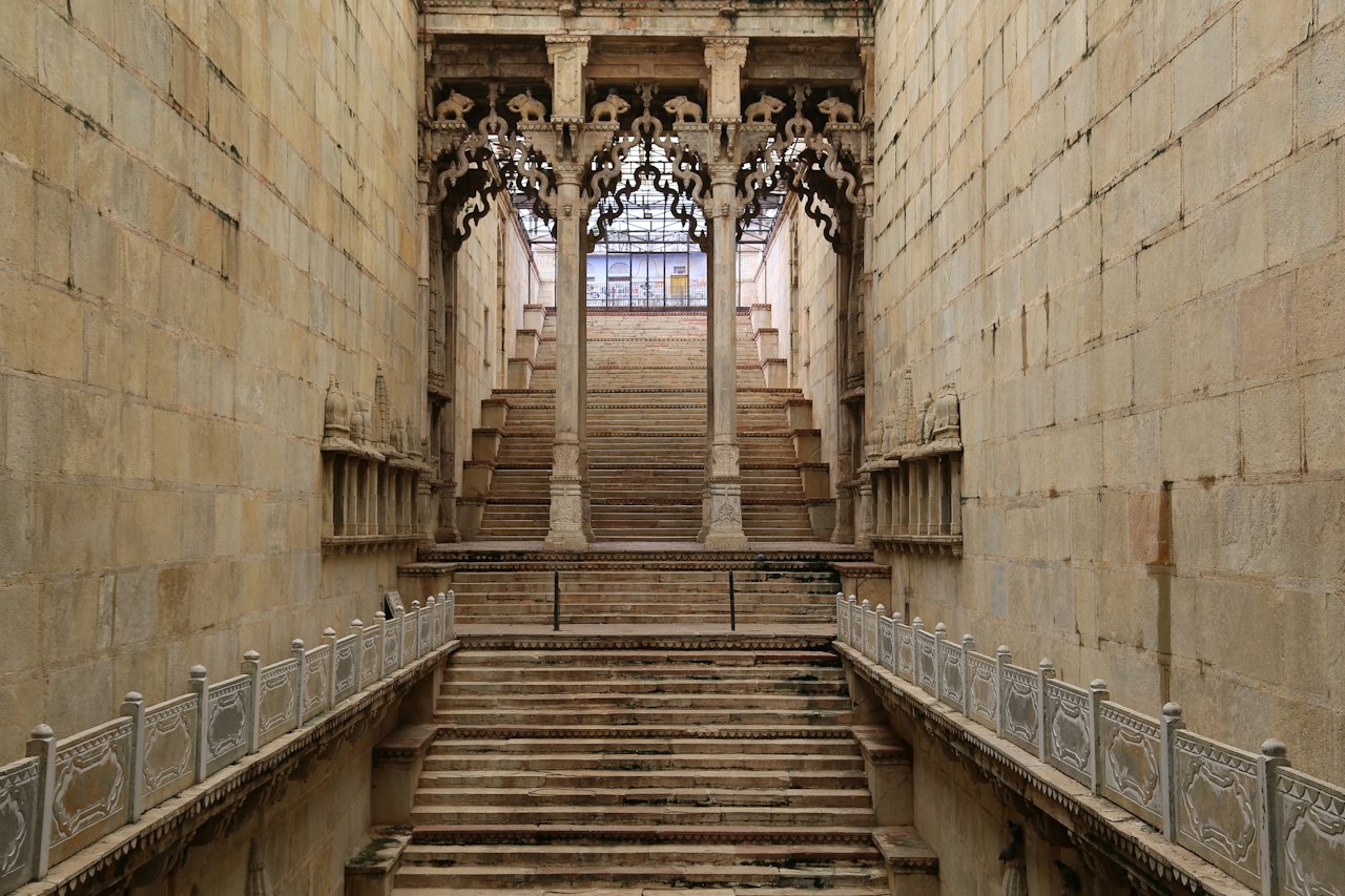 Stone steps leading down into a stepwell
