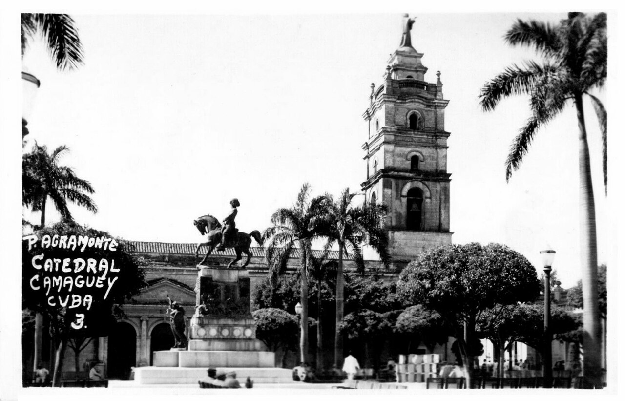 Camagüey Cuba plaza with the cathedral tower