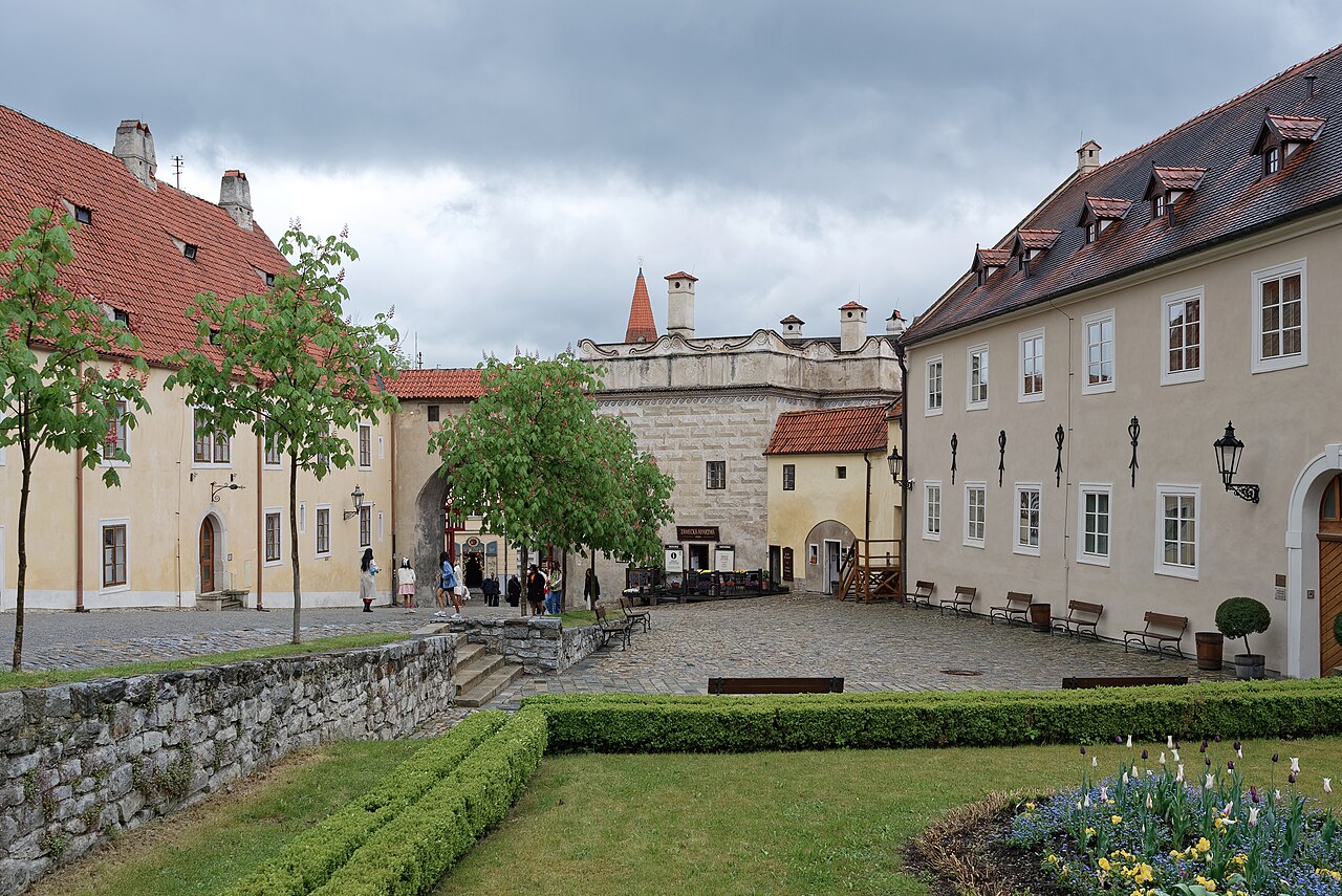 Painted facades in the first courtyard of Český Krumlov Castle