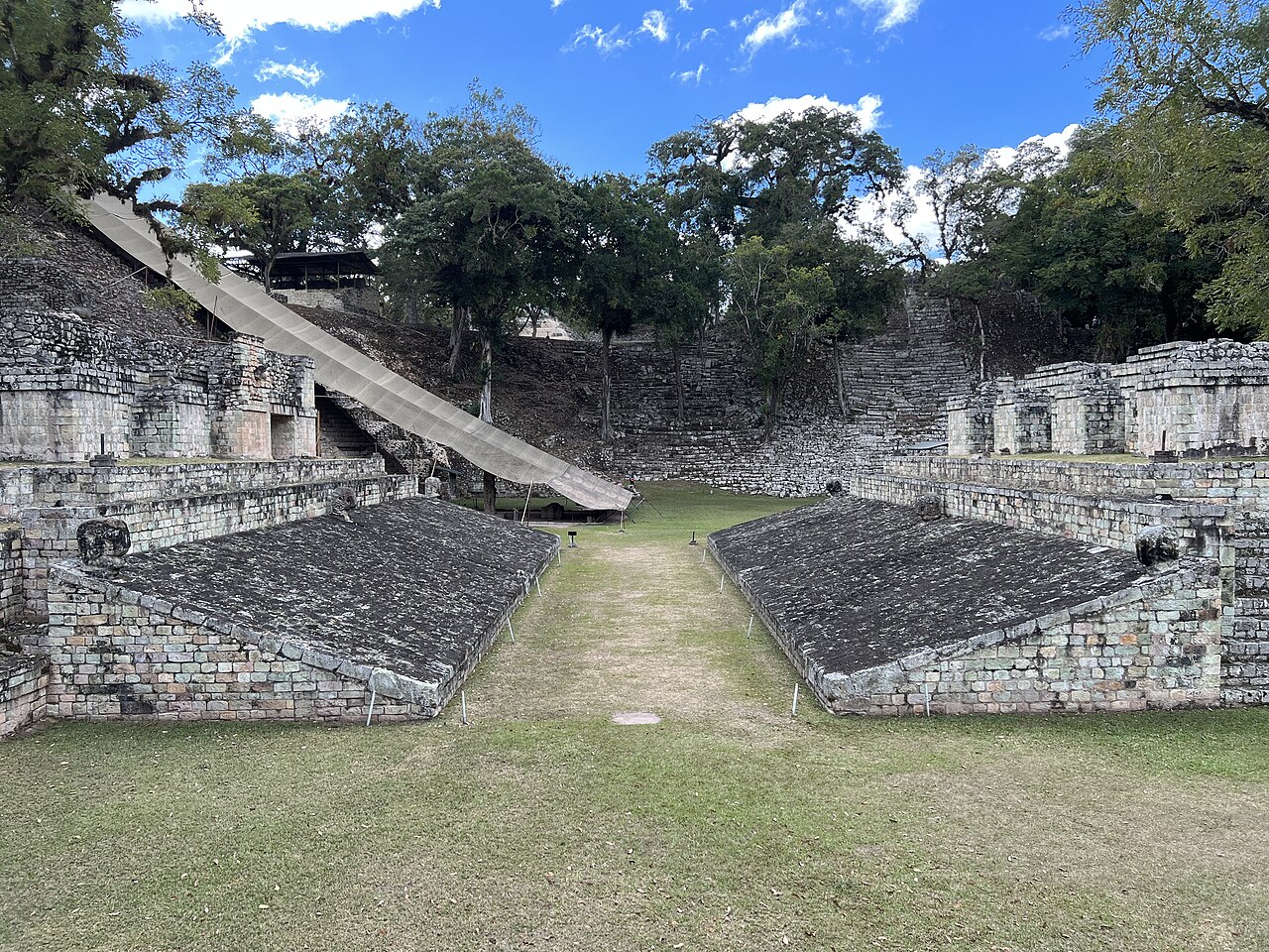 Sloping stone walls of the Maya ball court