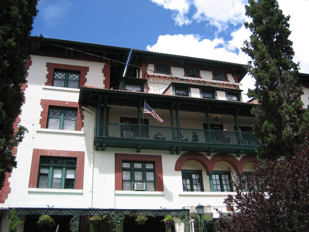 Historic Copper Queen Hotel with balconies in Bisbee Arizona