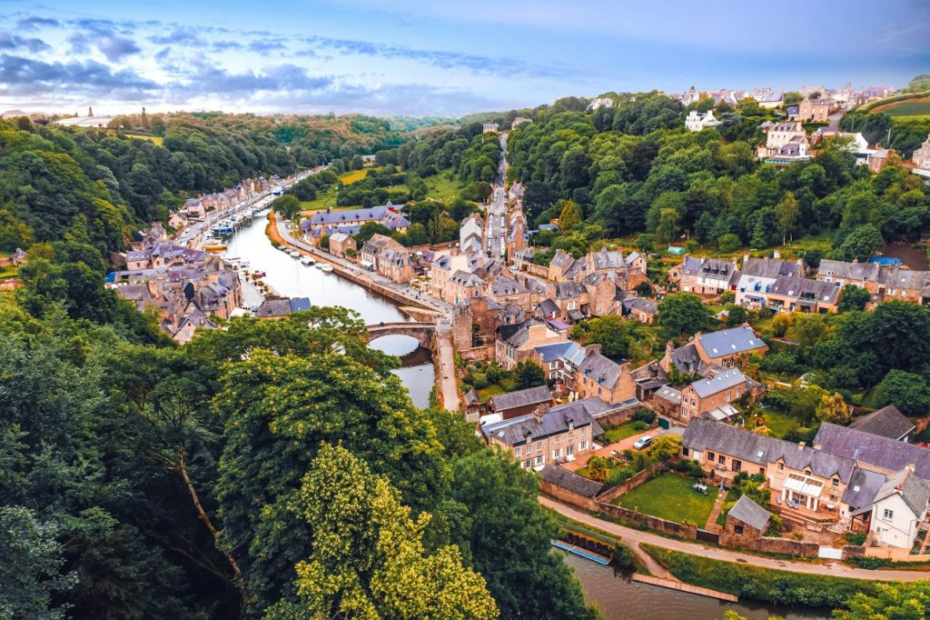 Aerial view of Dinan France and the Rance River