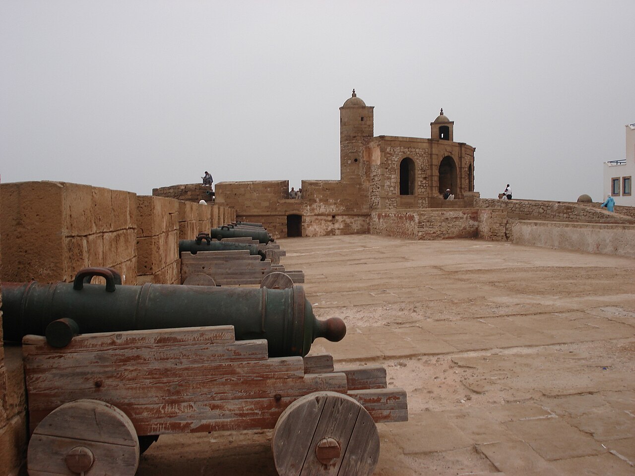 Row of old bronze cannons on the ramparts of Essaouira