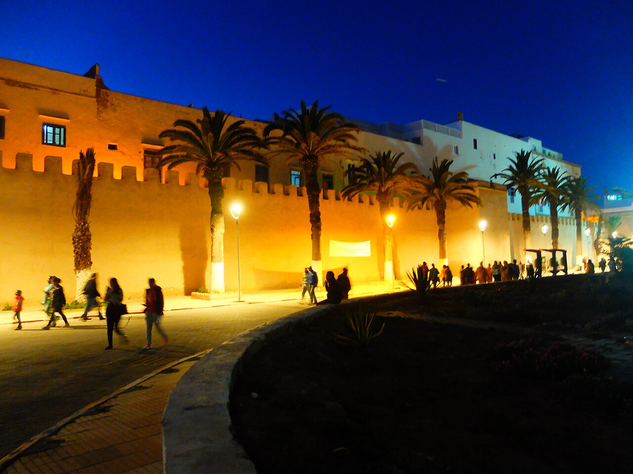 Lanterns and shops in the medina of Essaouira at night