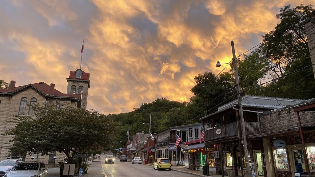 Sunset sky over Main Street in Eureka Springs